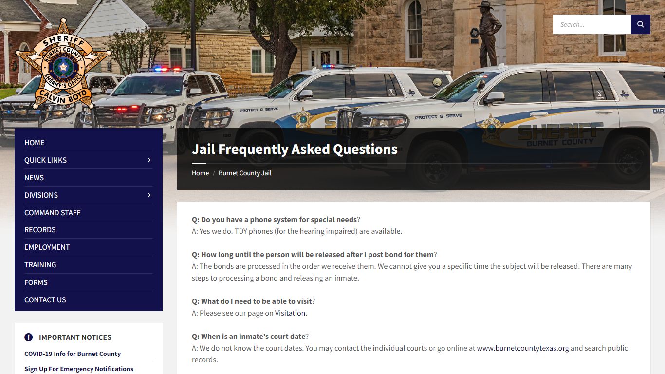 Jail Frequently Asked Questions – Burnet County Sheriff's Office
